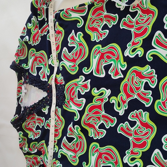 Crown & Ivy Dress Knee Length Size L Preppy Knit Elephant Print Black Red Green - Picture 5 of 12